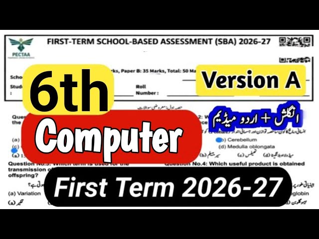 6th Class Computer Paper School Based Assessment 2026 | SBA 1st term paper 6th Class | PEC Grade 6th