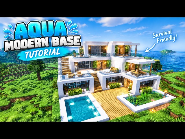 How To Build an Aqua Modern Base in Minecraft! 🏡✨ | Minecraft Tutorial