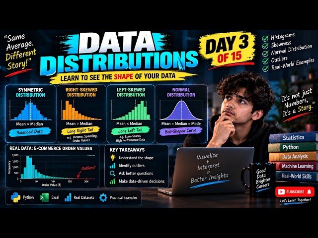 Data Distributions Explained | Skewness, Normal Distribution & Histograms | Day 3