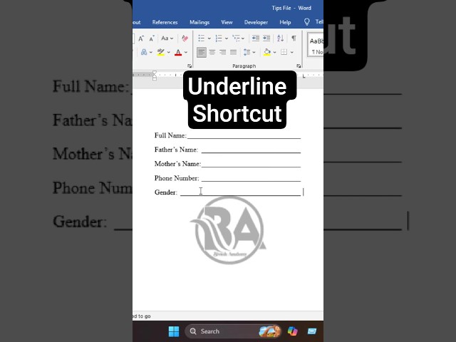 MS Word - Underline Shortcut ll Bivash Academy