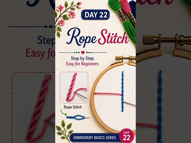 Rope Stitch Tutorial 🧵 | Easy & Beautiful Embroidery Stitch#RopeStitch #Embroidery #shorts #viral