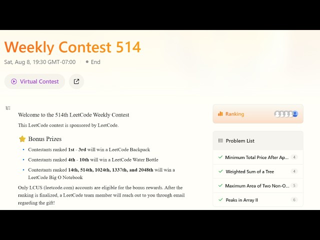 Leetcode Weekly Contest 514 Solutions (ABCD) + Screencast