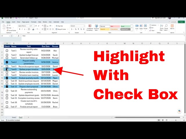 Excel Trick: Check a Box & Automatically Change the Entire Row Color! ☑️🎨 #excel #tutorial #howto