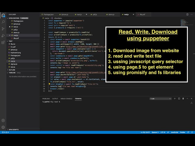 Automation Testing - How to Read, write and download files using Puppeteer, javascript | live coding