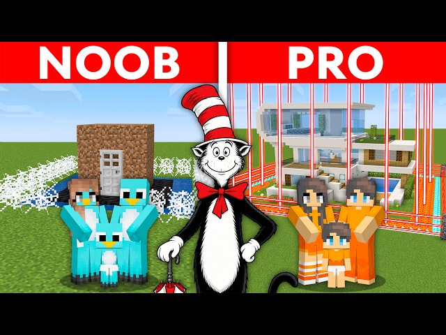 NOOB vs PRO: CAT IN THE HAT Safest Security House Build Challenge to Protect My Family