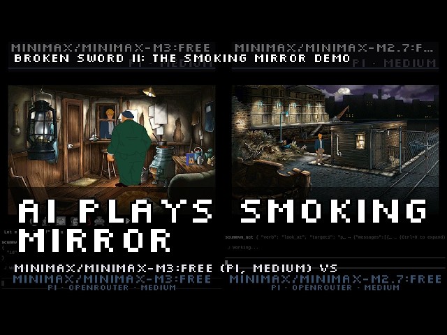 Minimax M3 and M2.7 play Broken Sword 2: a similar playthrough