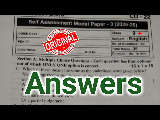 💯Ap 9th  English self assessment model paper 3 and answers 2026|9th class Fa3 English answer key