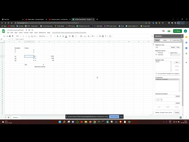 Google Sheet Free Linear Optimization tool (OpenSolver) (Optimization methods for CE)
