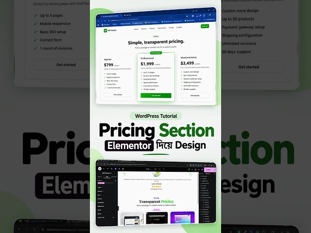 Elementor দিয়ে সুন্দর Pricing Section বানান | WordPress Shorts