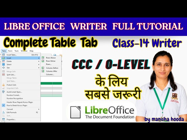 Libre office Writer Table Menu | Table Menu Full Tutorial in Hindi |Table menu in writer✨