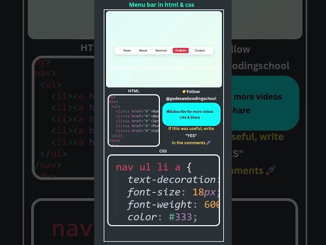 💻 How to Create a Menu Bar in HTML & CSS | Step by Step Tutorial #shorts