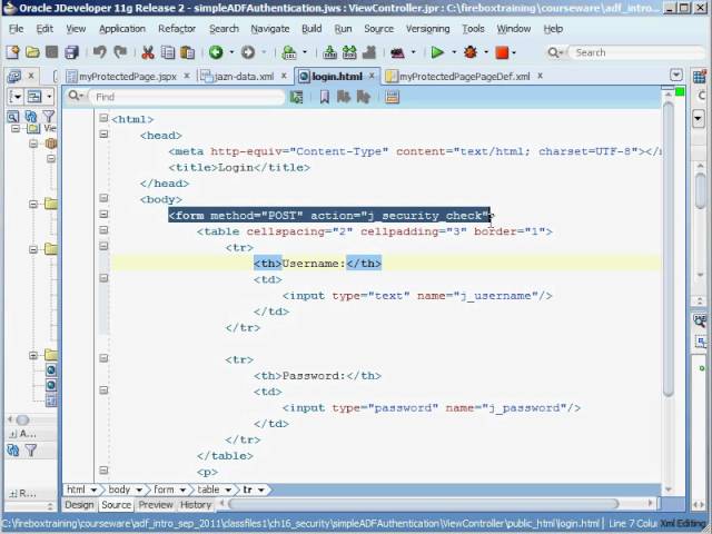ADF Training - Oracle ADF 11g Security - Simple HTML Login Form