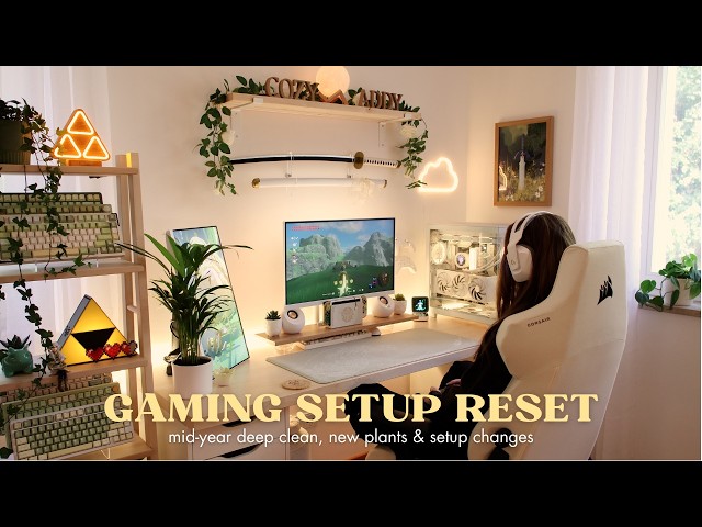 Cozy gaming setup reset ✨ Mid-year deep clean, new plants, cozy gaming