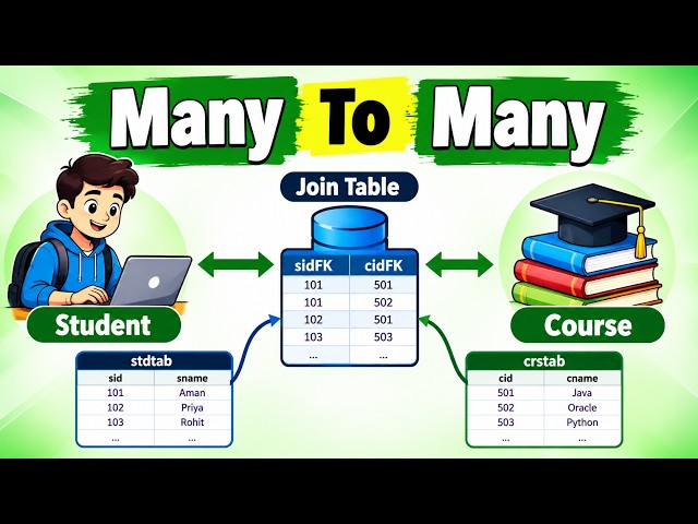 40. ManyToMany Association Mapping in spring boot || java