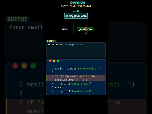 Is this a real email format? Let Python check it! 👀” #pythonshorts #pythontricks #pythonmastery