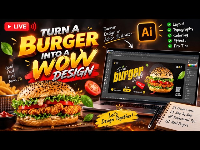 Burger Banner Design in Adobe Illustrator. @Designsbymehru