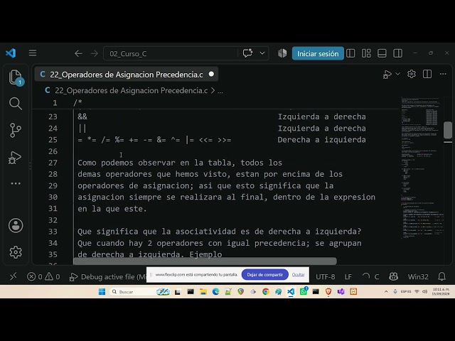 Curso de C Clase 22 Operadores de Asignación Precedencia | Escuela Libre de Programación