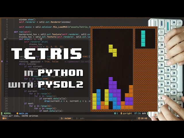 ASMR Programming: Tetris in Python with PySDL2 - No Talking