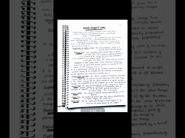 Electric Charges & Field | Class 12 Physics Chapter 1 | Handwritten notes #shorts #physics #class12