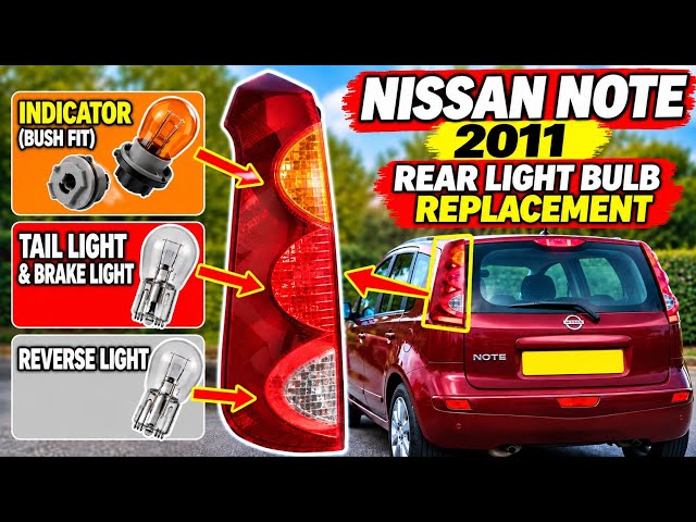 Nissan note tailgate light, brake light, indicator light and reverse light bulb replacement job.