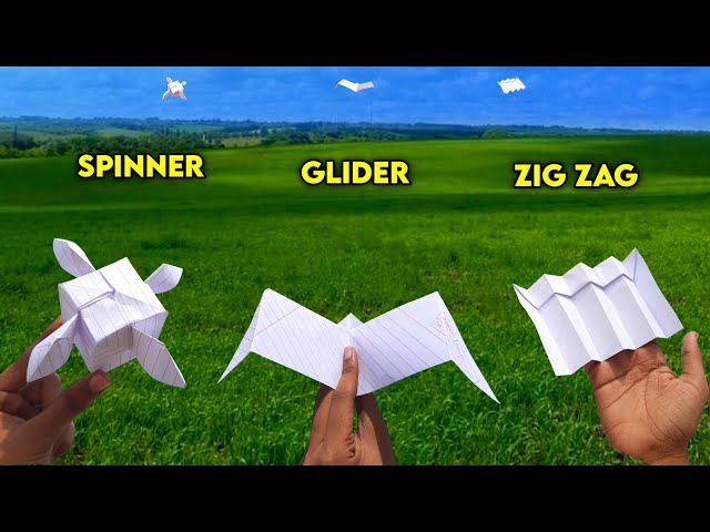 3 Notebook paper toy , how to make paper spinner , zigzag glider , Flying paper toy