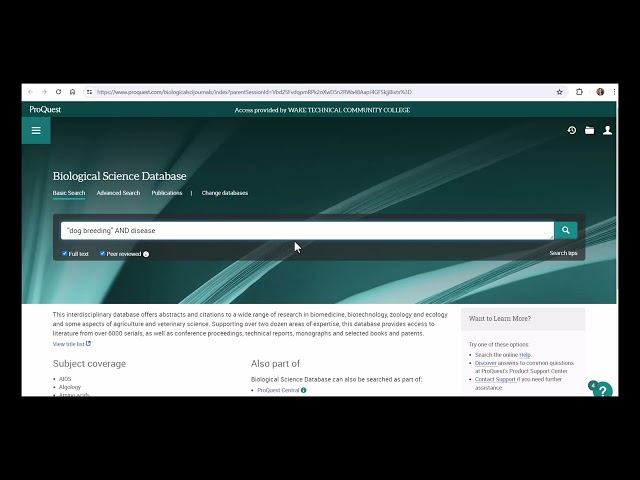 Article Searching in the Biological Sciences Database