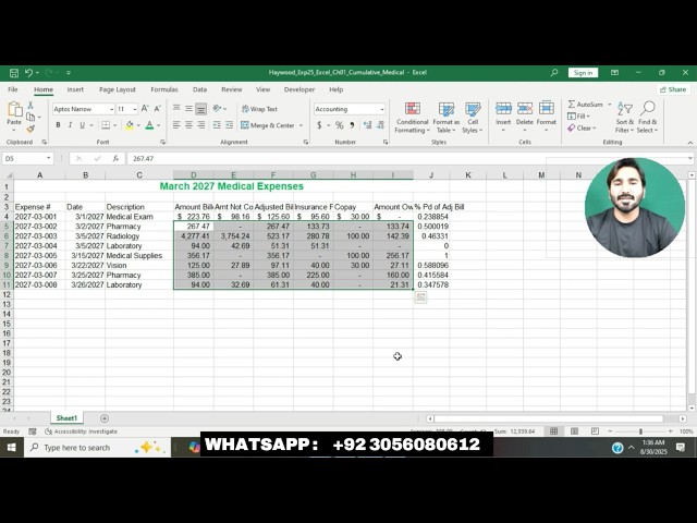 Exp25_Excel_Ch01_Cumulative_Medical | Excel Chapter 1: Grader Cumulative - Medical Expenses #Medical