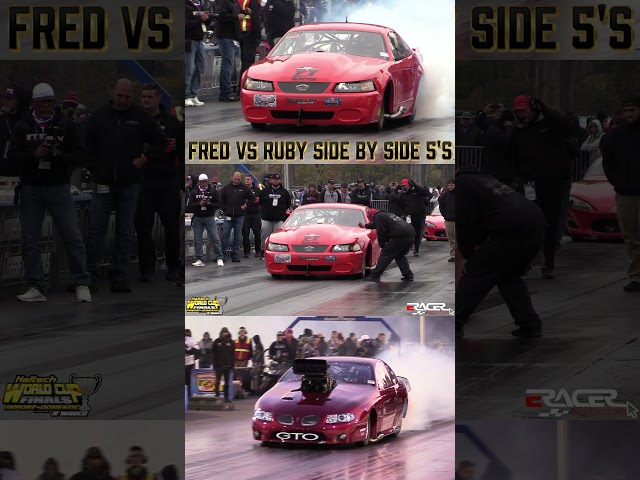 Side by Side 5's Manny Buginga Mustang "Fred" vs Nick Schroeder GTO "Ruby"  #importvsdomestic
