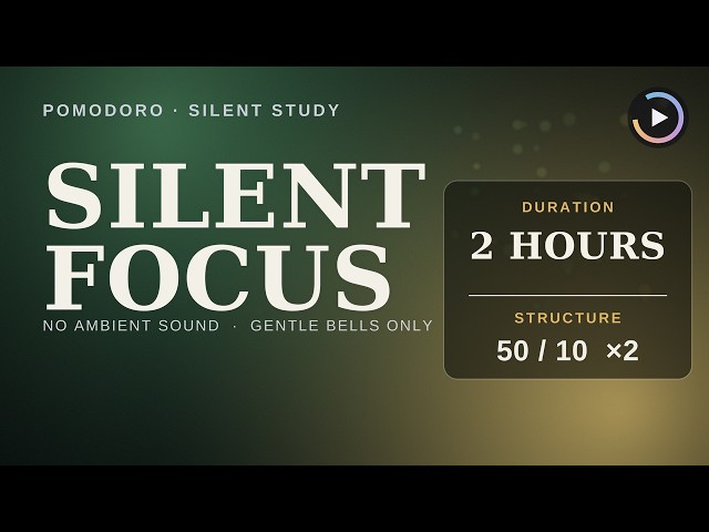 Pomodoro Timer No Music 50/10 For Deep Focus & ADHD & Study & Work