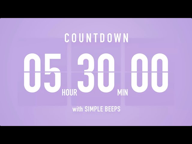 5 Hour 30 Minute Countdown Timer ⏳ Flip Clock with Bell Alerts 💜🔔