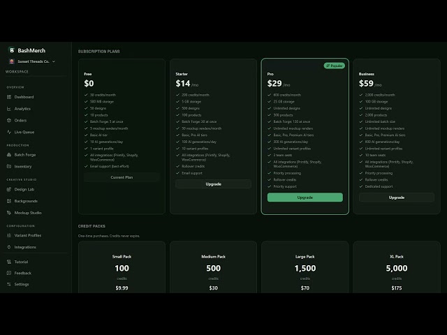 BashMerch Tutorial: Credits & Billing — How Credits and Plans Work