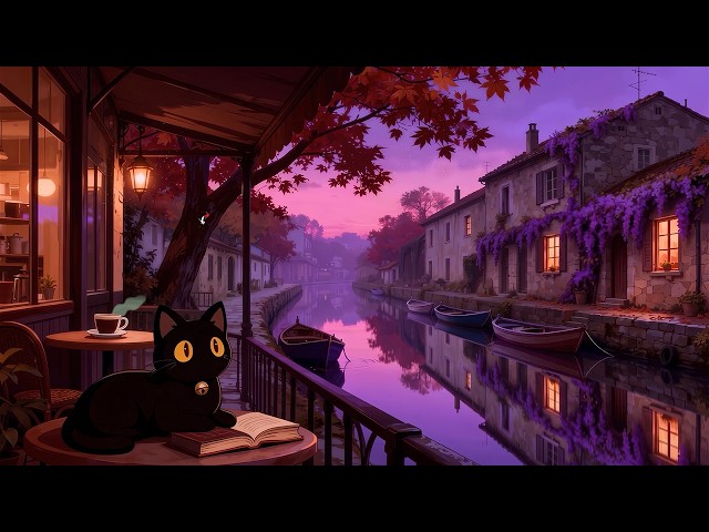 Magical Autumn Village 🌙 Lofi Cat | Deep Sleep Lofi [Quiet River & Soft Night Ambience]