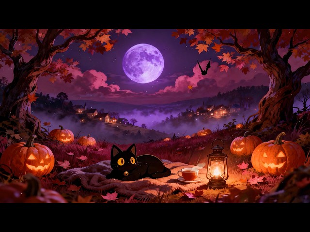 Mystical Autumn Night 🍂 Lofi Cat | Chill Lofi Beats [Halloween Pumpkins & Cozy Night Atmosphere]