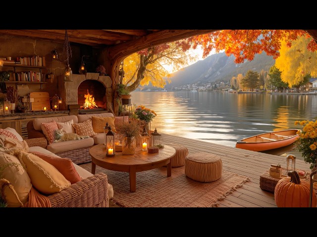 🎹 Autumn Lakeside Cabin 🍂 | Soft Piano Music, Cozy Fireplace & Peaceful Lake Views for Relaxation