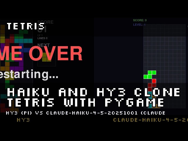 Tencent Hy3 and Claude Haiku 4.5 create a Tetris with Pygame