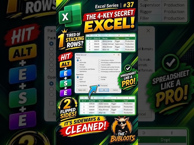 Stop Transposing Excel Data Manually! 😱 (Use Alt + E + S + E) #excel #microsoftexcel #viral