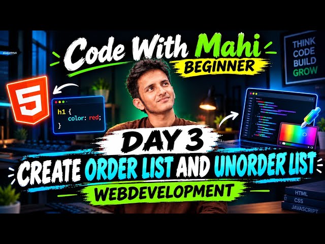 Day3 | HTML Ordered & Unordered List | Beginner Tutorial 💻🔥 programing webdevelopment 👑