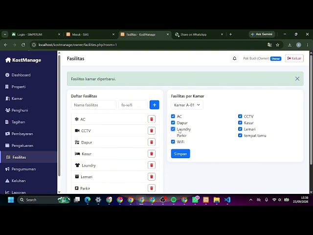 KostManage — Sistem Manajemen Kos Berbasis Web PHP Native + MySQL