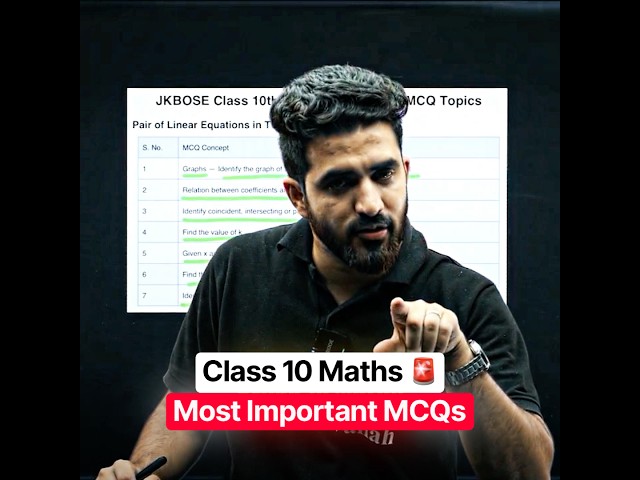 JKBOSE Class 10 Maths Most Important MCQs 😱 Part 2 #jkbose #shorts #pw