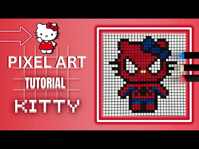 Pixel Art Tutorial: Drawing & Coloring Hello Kitty Spider-Man Step by Step 🎀🕷️