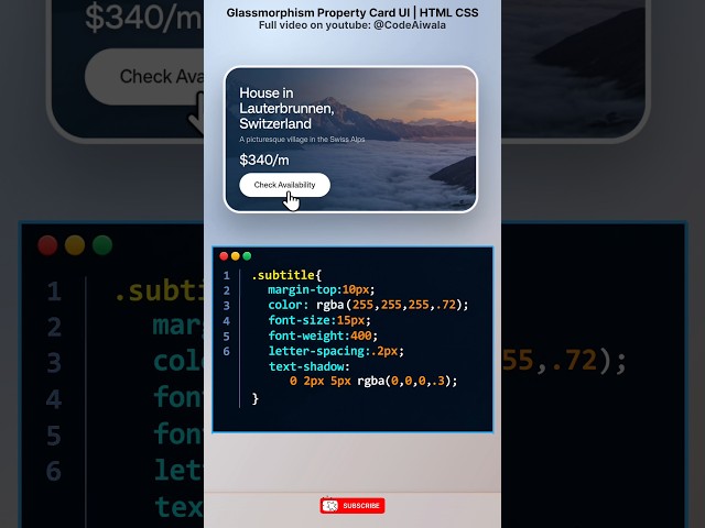 #coding #developer Beautiful Glass Card UI Design ✨| HTML & CSS JavaScript #webdevelopment #java #ai