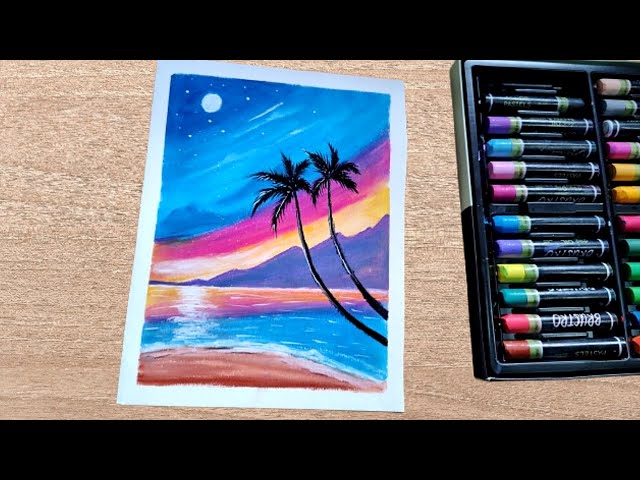 ✨ Amazing moonlight scenery with oil pastel colour step by step