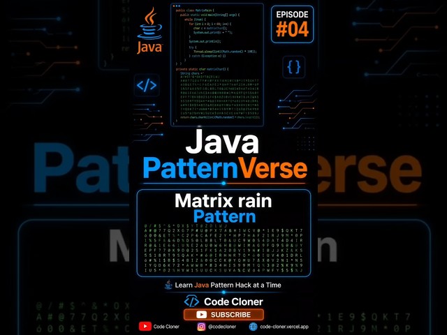 Matrix Rain Pattern in Java | Java Patternverse episode 4 | Spiral Matrix Rain Pattern #shorts #tech