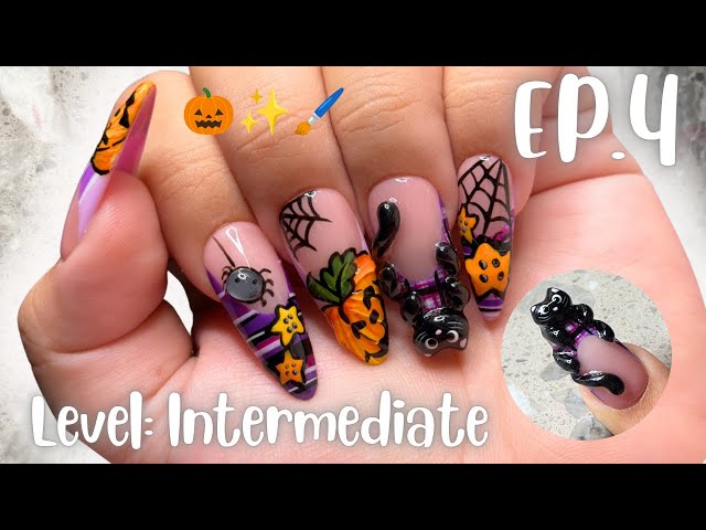 Nail Art Class: Ep.4 INTERMEDIATE Learn with me step by step! 3D Hipper Nail Art 🐈‍⬛💅🏼