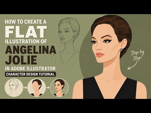 How to Create a Flat Illustration of Angelina Jolie in Adobe Illustrator | Character Design