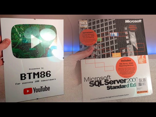 Unboxing A Sealed Copy of Microsoft SQL 2000 & Home Made 100 Subscriber Play Button!