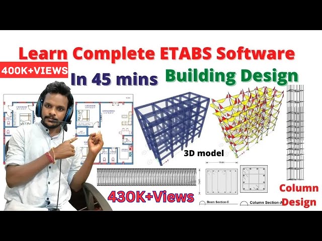 Complete ETABS Software in 45 minutes | Building design | beam design, column design, IS |