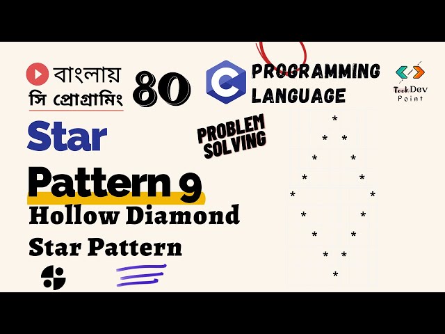 সি প্রোগ্রামিং 80: Star Pattern -9 | Hollow Diamond Star Pattern in C | Pattern in C Bangla Tutorial