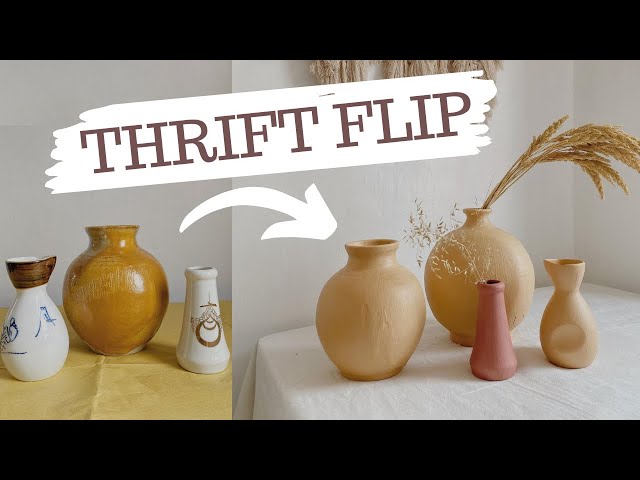 Thrift Flip | Upcycle Old Vases into Ceramic Vases |  DIY Textured Clay Finish