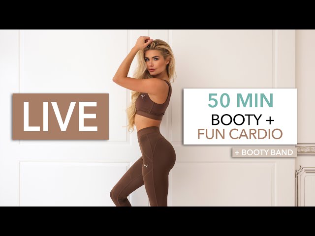 50 MIN BOOTY + CARDIO - LIVE Session | Equipment: Booty Band, Chair